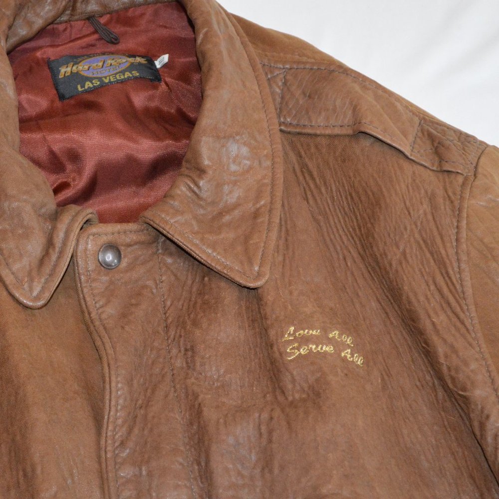 Vintage Hard Rock Hotel Leather Bomber Jacket-  Men's XL - Picture 2 of 9